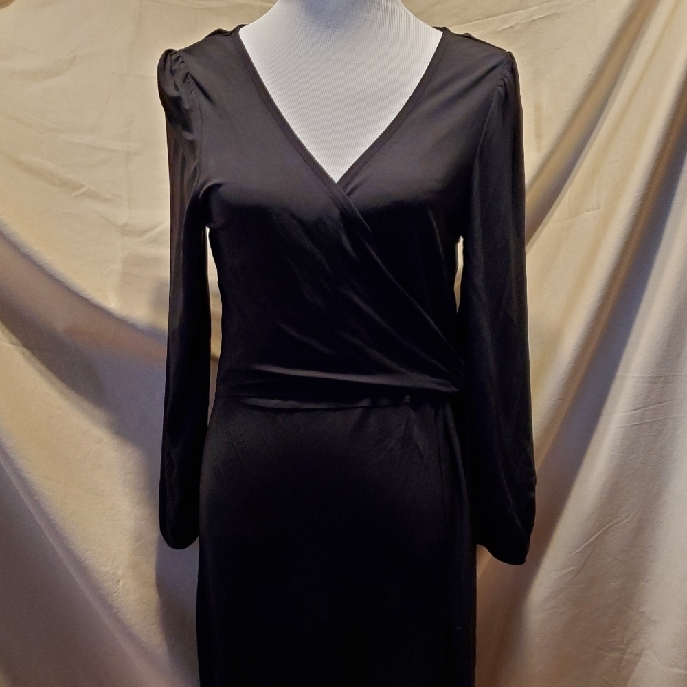 Ann Taylor Black Wrap Midi Dress SZ 6